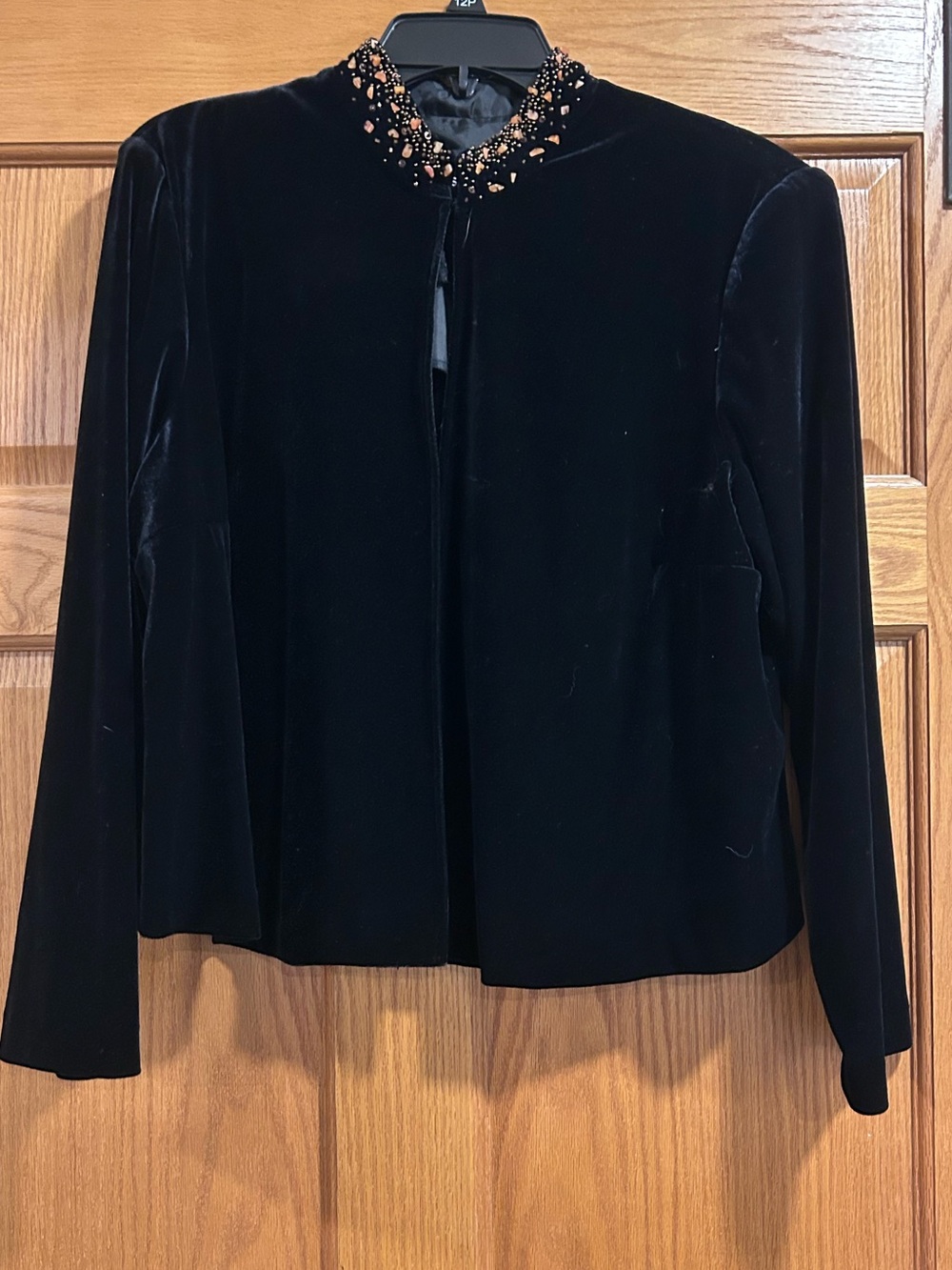Petite Size 16 Positive Attitude Black Velvet Jacket Beaded Collar Evening Wear